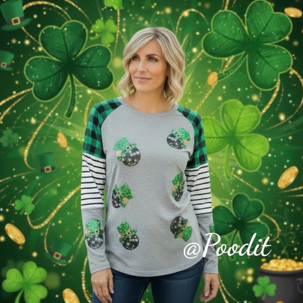 St Patty’s Day sequin disco ball top LARGE - Picture 5 of 8